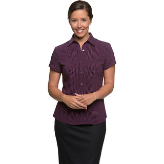 WORKWEAR, SAFETY & CORPORATE CLOTHING SPECIALISTS City-Stretch Spot Cap Sleeve Shirt - Ladies - Grape