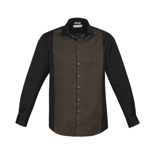 WORKWEAR, SAFETY & CORPORATE CLOTHING SPECIALISTS - BC-S414ML Mens Reno Panel Long Sleeve Shirt-Black / Copper-L