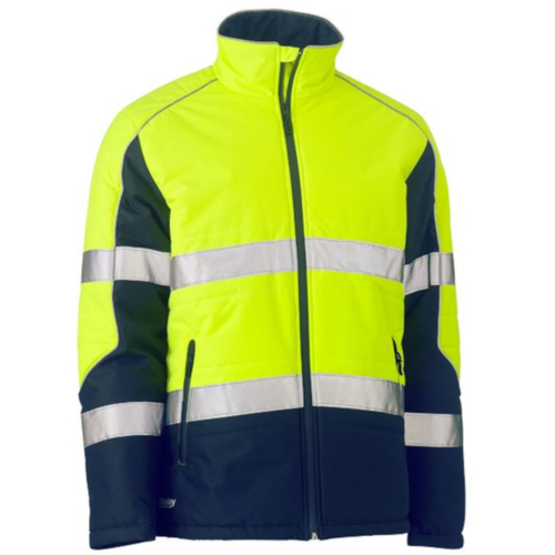 WORKWEAR, SAFETY & CORPORATE CLOTHING SPECIALISTS - TAPED HI VIS PUFFER JACKET WITH STAND COLLAR