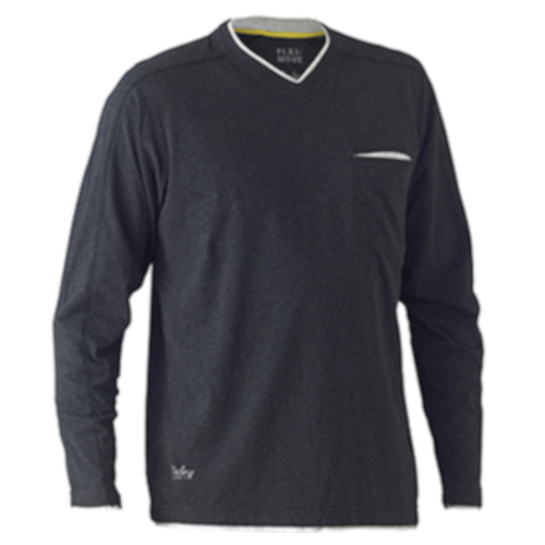 WORKWEAR, SAFETY & CORPORATE CLOTHING SPECIALISTS - FLEX & MOVE  COTTON V NECK TEE - LONG SLEEVE