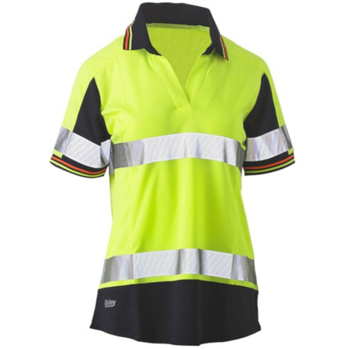 WORKWEAR, SAFETY & CORPORATE CLOTHING SPECIALISTS - WOMENS SHORT SLEEVE TAPED TWO TONE HI VIS V-NECK POLO