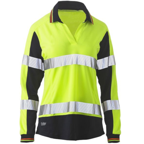 WORKWEAR, SAFETY & CORPORATE CLOTHING SPECIALISTS - WOMENS LONG SLEEVE TAPED TWO TONE HI VIS V-NECK POLO