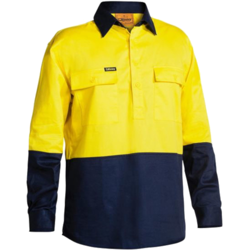 WORKWEAR, SAFETY & CORPORATE CLOTHING SPECIALISTS - CLOSED FRONT HI VIS DRILL SHIRT - LONG SLEEVE