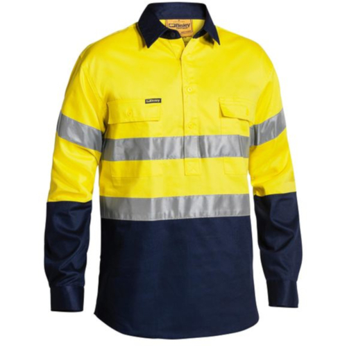 WORKWEAR, SAFETY & CORPORATE CLOTHING SPECIALISTS - 3M TAPED CLOSED FRONT HI VIS DRILL SHIRT - LONG SLEEVE