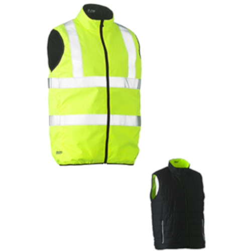 WORKWEAR, SAFETY & CORPORATE CLOTHING SPECIALISTS - TAPED HI VIS REVERSIBLE PUFFER VEST (SHOWER PROOF)