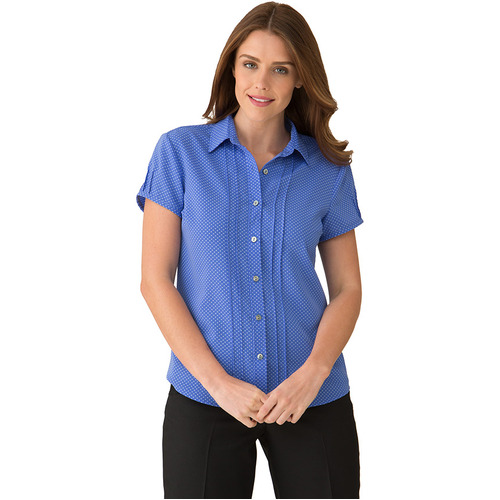 WORKWEAR, SAFETY & CORPORATE CLOTHING SPECIALISTS - City-Stretch Spot Cap Sleeve Shirt - Ladies - Blue