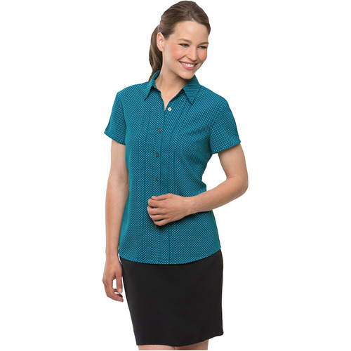 WORKWEAR, SAFETY & CORPORATE CLOTHING SPECIALISTS - City-Stretch Spot Cap Sleeve Shirt - Ladies - Teal