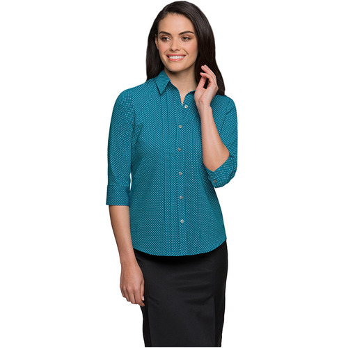 WORKWEAR, SAFETY & CORPORATE CLOTHING SPECIALISTS - City-Stretch Spot 3/4 Shirt - Ladies - Teal