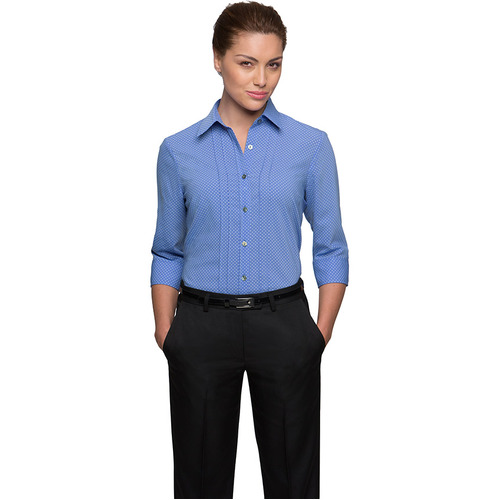 WORKWEAR, SAFETY & CORPORATE CLOTHING SPECIALISTS - City-Stretch Spot 3/4 Shirt - Ladies - Blue