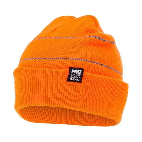 WORKWEAR, SAFETY & CORPORATE CLOTHING SPECIALISTS - Hi-Vis Orange Beanie with Retro-Reflective Stripes