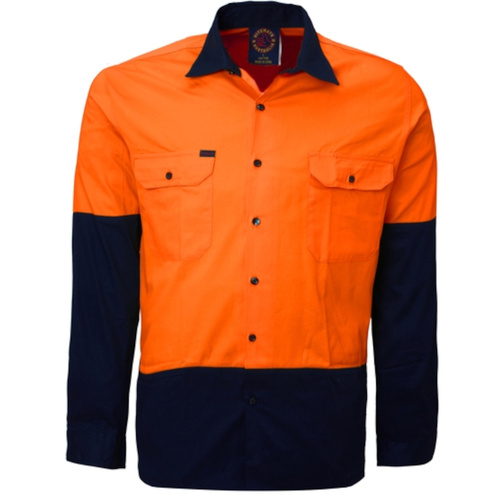 WORKWEAR, SAFETY & CORPORATE CLOTHING SPECIALISTS - Open Front 2 Tone L/S Shirt