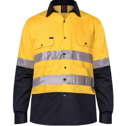 WORKWEAR, SAFETY & CORPORATE CLOTHING SPECIALISTS - Vented Open Front L/W L/S 50MM Reflective Tape