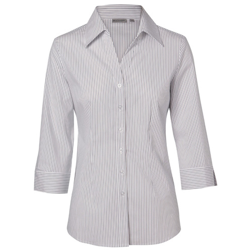 WORKWEAR, SAFETY & CORPORATE CLOTHING SPECIALISTS - Women's Ticking Stripe 3/4 Sleeve Shirt