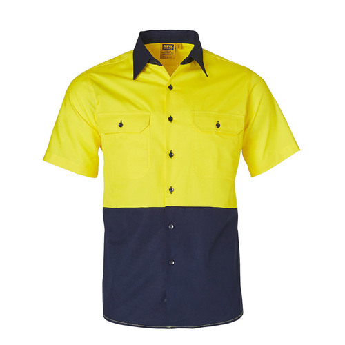 WORKWEAR, SAFETY & CORPORATE CLOTHING SPECIALISTS - Hi-Vis two tone S/S cotton work shirt