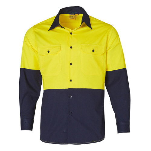 WORKWEAR, SAFETY & CORPORATE CLOTHING SPECIALISTS - Hi-Vis two tone Cool-Breeze L/S cotton work shirt