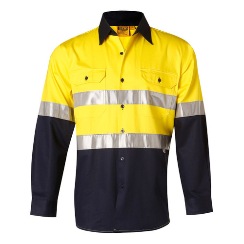 WORKWEAR, SAFETY & CORPORATE CLOTHING SPECIALISTS - Men's Hi-Vis Cotton Twill  L/S Safety Shirt (3M tape)