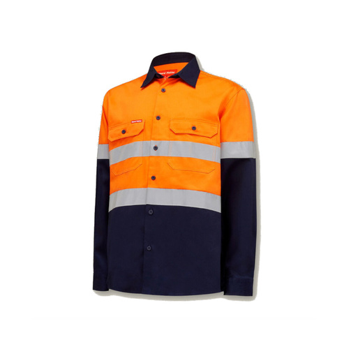 WORKWEAR, SAFETY & CORPORATE CLOTHING SPECIALISTS - Core - Mens Hi Vis L/S H/weight 2 tone Cotton Drill Shirt w/Tape
