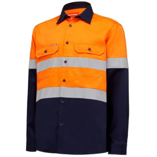 WORKWEAR, SAFETY & CORPORATE CLOTHING SPECIALISTS Core - Mens Hi Vis L/S H/weight 2 tone Cotton Drill Shirt w/Tape